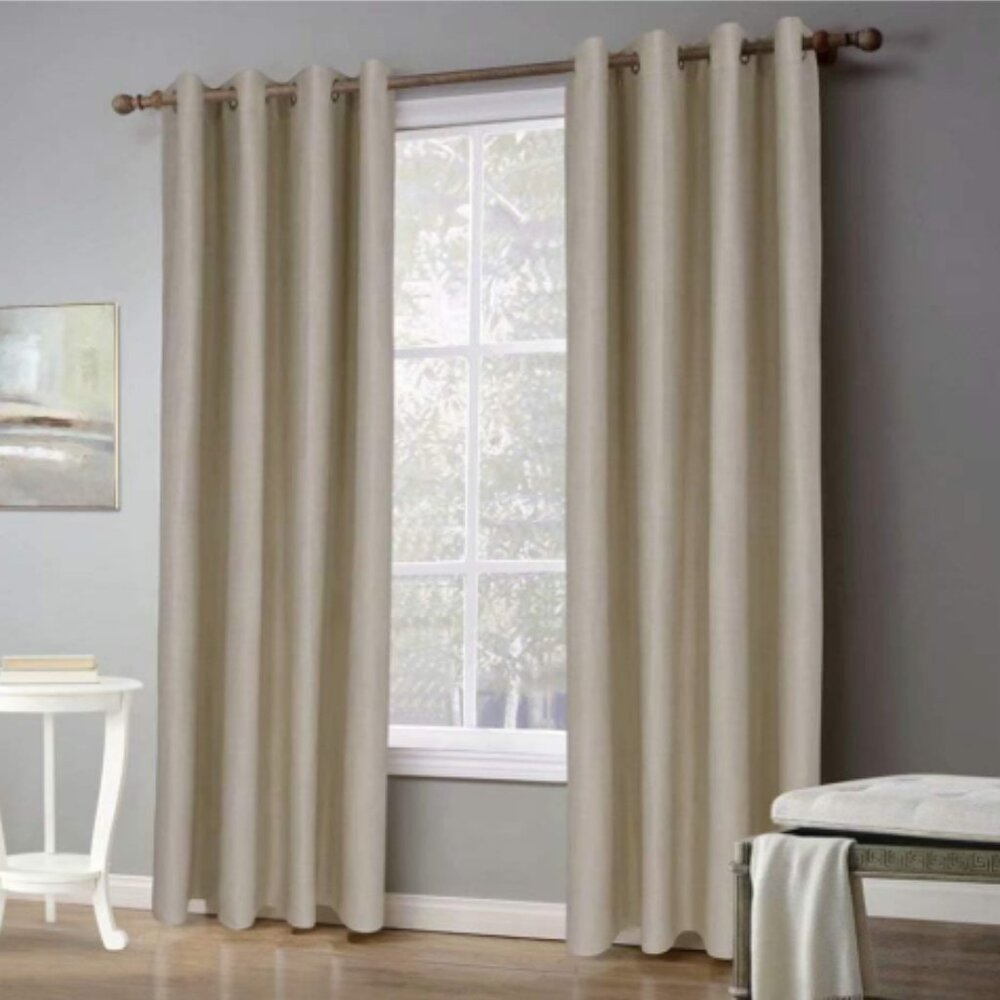 Faux Linen Texture Curtain Panels 53 x 85 Beige Off White Lightweight Curtains